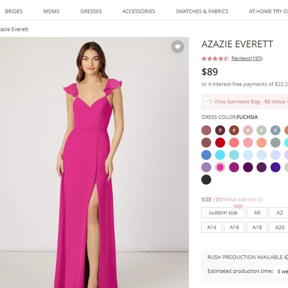 Azazie Everett Dress - Fuchsia Size 8 A-Line/Princess